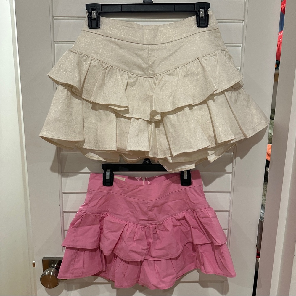 2 AC Rendon Skirts / Skorts Sz 0 White Pink Ruffle Mini
